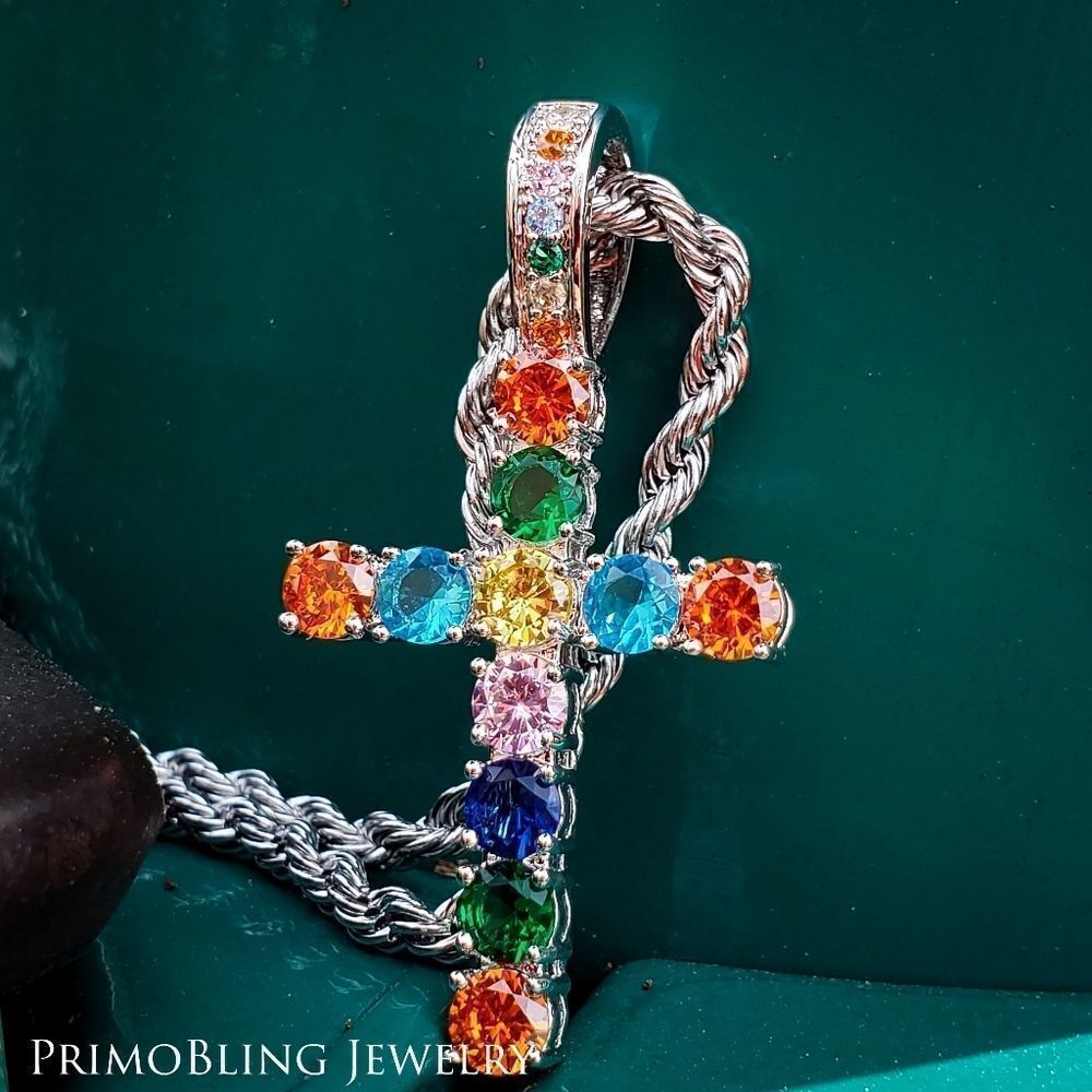 Silver Multicolor cross necklace 